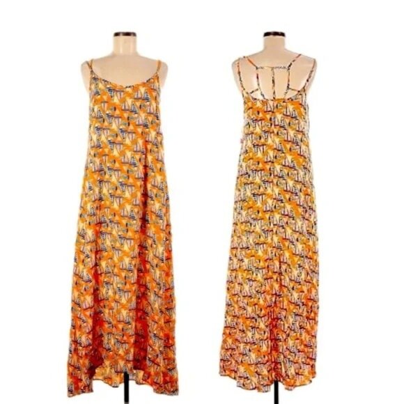 Antibes Blanc Dresses & Skirts - Antibes Blanc Womens Sailboat Print Maxi Dress Size M 100% Rayon Orange